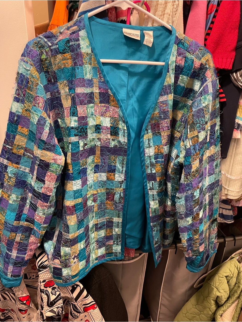 Chico's vintage Teal Multi-Color Patchwork Jacket